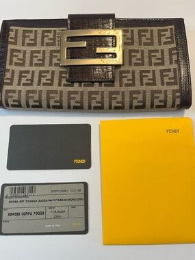 Fendi Brown Zucca Canvas Wallet with Gold Buckle